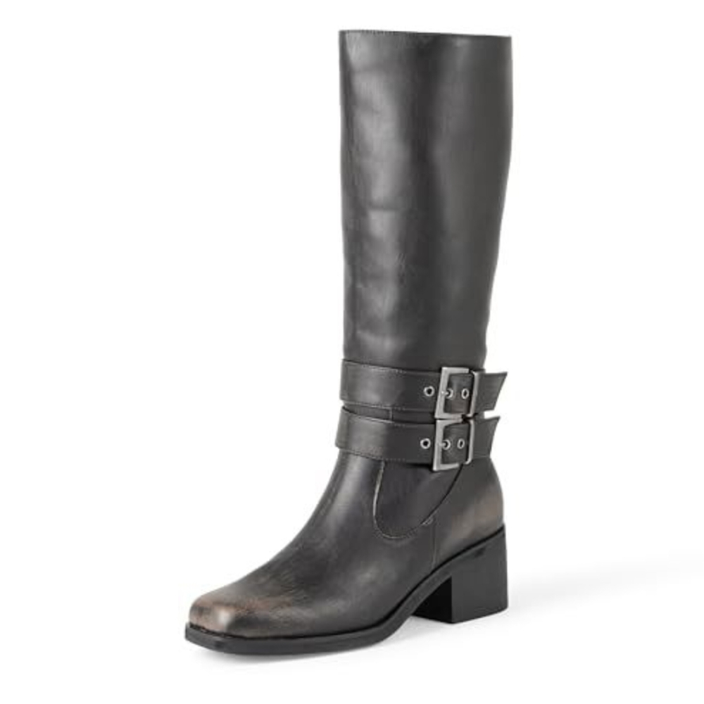 Black Leather Knee-High Boots Size 9 Women's
